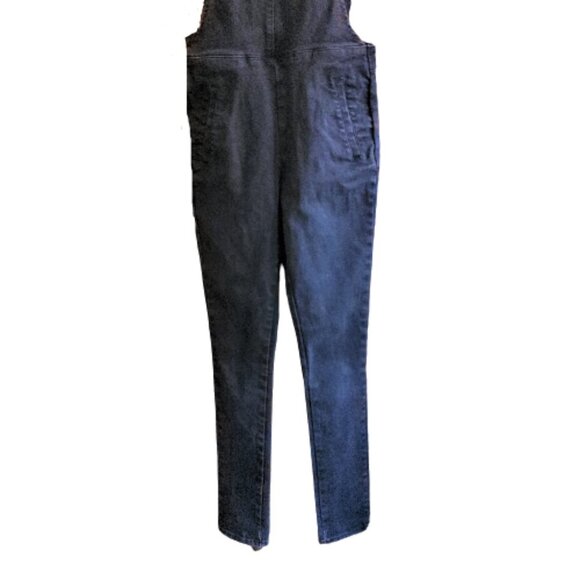 American Retro Stretch Capri Black Denim Jumpsuit Utility suit Overalls S - Picture 12 of 15